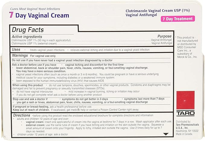 Clotrimazole USP 1% 7-Day Vaginal Cream 1.5 Oz (45g) Yeast Infection Treatment, Feminine Anti-Itch Cream for External Itching & Irritation (Pack of 4)