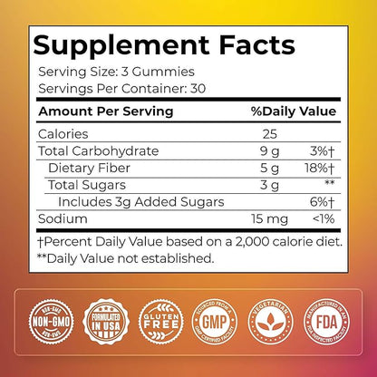 Fiber Glow Gummies – Prebiotic Fiber Gummies for Adults with Chicory Root for Digestive Health, Regularity & Gut Wellness - Vegetarian, Non-GMO, Orange & Mixed Berry Flavored, 60 Count