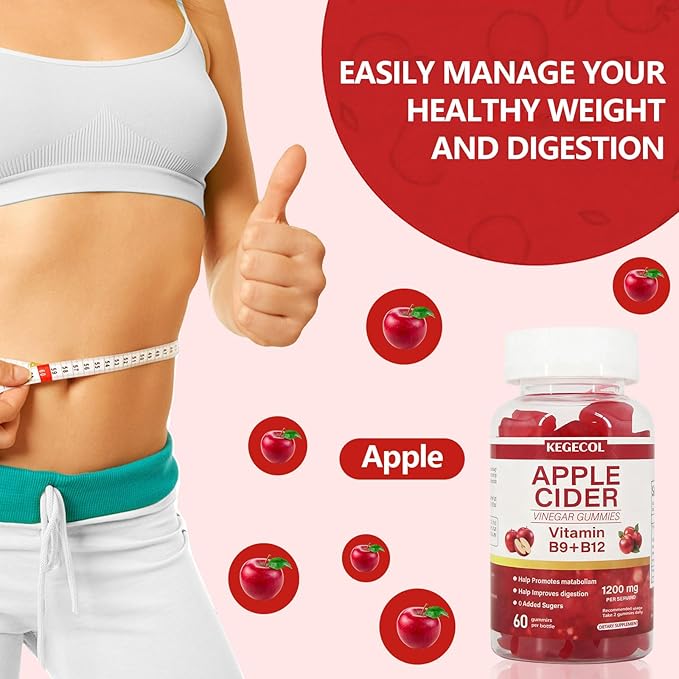 Apple Cider Vinegar Gummy Vitamins - 60 Count - Vitamin B12, Gelatin-Free, Gluten-Free