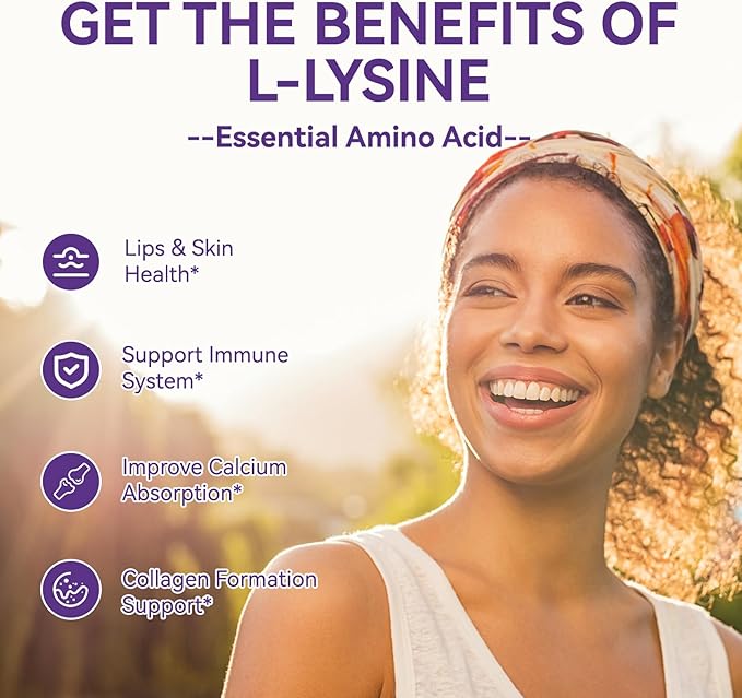 L-Lysine 1000mg Gummies, Chewable Lysine Supplement for Adults, Lysine Gummies for Lip Health, Immune Support- Vegan, Gluten-Free, Sugar-Free, 60 Counts