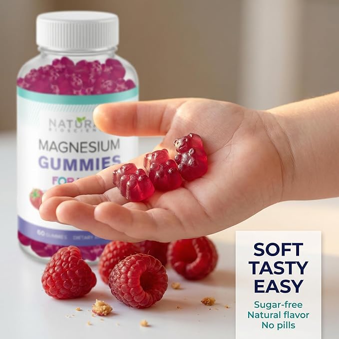 Sugar Free Magnesium Gummies for Kids - Chewable Kids Magnesium Supplement, Calm & Sleep Support, Anti-Stress, Bone Health, Muscle Relaxation, Non-GMO Gluten-Free, Natural Great Taste 90 Vegan Gummies
