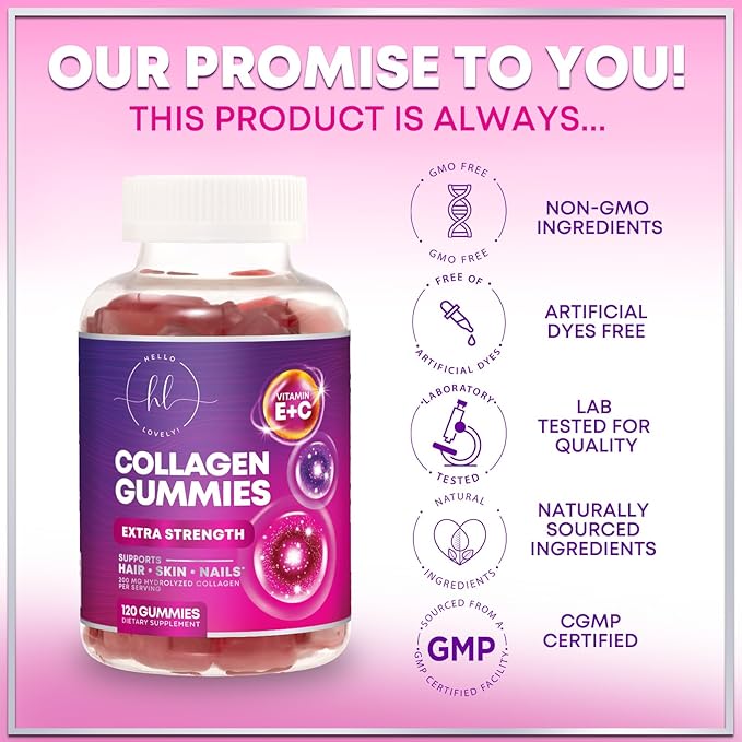 Collagen Peptides Gummies - 2500 mcg D-Biotin Per Serving - Hydrolyzed Protein Type I & III Multi Collagen Supplement with Vitamin C & Zinc - Support for Hair, Skin, Nails, Berry Flavor - 120 Gummies