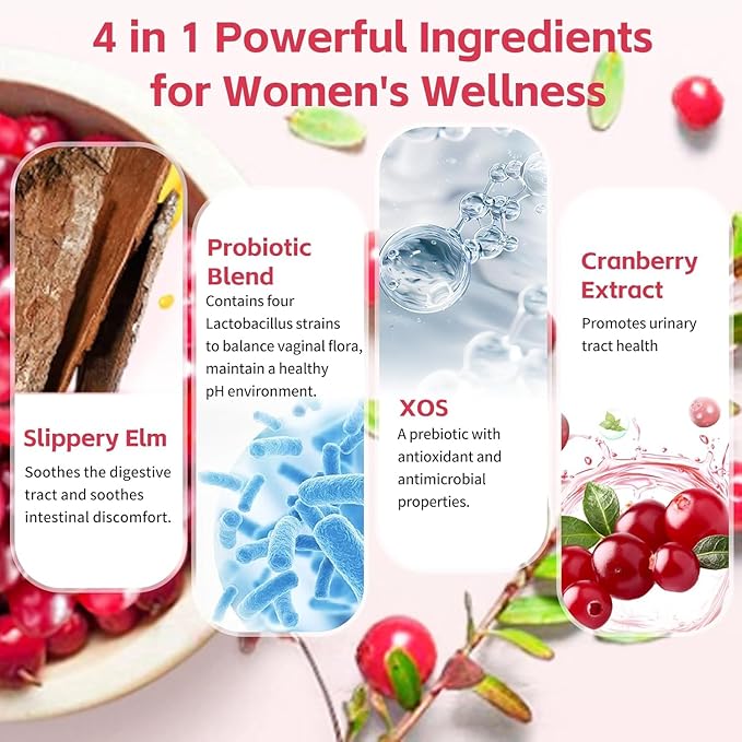 Women Probiotic Gummies for Feminine Health, Supports pH Balance, Vaginal Health, Odor Control & Yeast Balance, Digestive & Immune Support, Sugar Free Cranberry Flavor, 60 Count (Pack of 2)