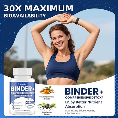 2300 MG Detox Binder Supplement – All-in-1 Detox Binder, Activated Charcoal, Zeolite, Bentonite Clay – Liver & Gut Detox Cleanse, Toxin Flush, Digestive, Max Absorption, 180 Vegan Capsules