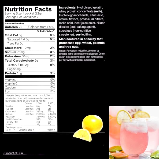 ProtiWise High Protein Diet Drink Mix | Pink Lemonade | Meal Replacement for Weight Loss and Hunger Control | 15 grams Protein, Low Calorie, Low Fat, Sugar-Free | 7/Box