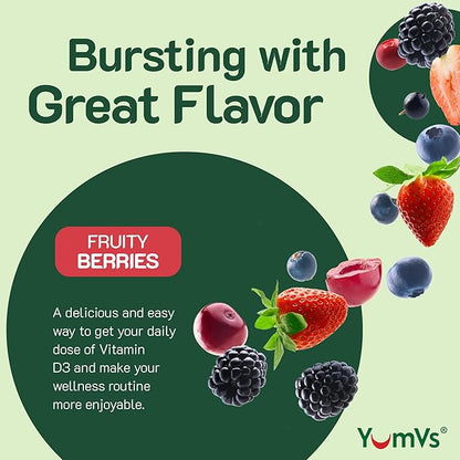 YUM-V'S Vitamin D3 Gummies 5000 IU 125mcg D3 Gummies - Support Immune Support, Strong Bone Health - Non-GMO, Gluten-Free, Dairy-Free, Vitamin D Gummy (60 Count)