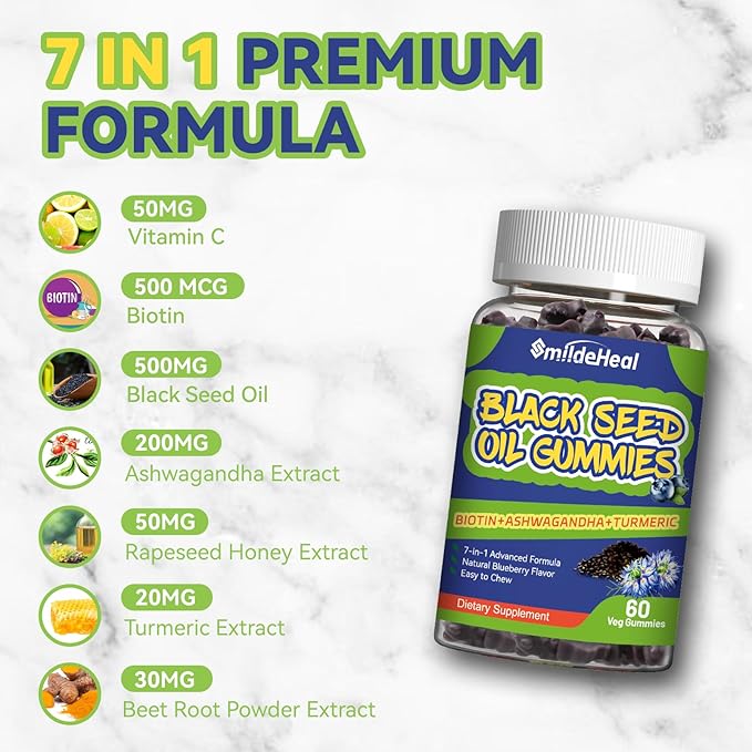 2 Pack Black Seed Oil Gummies, Organic Black Cumin Seed Oil Gummies, Black Cumin Seed Oil Organic 500mg, Chewable Black Seed and Honey Gummies, Vegan, 120 Gummies