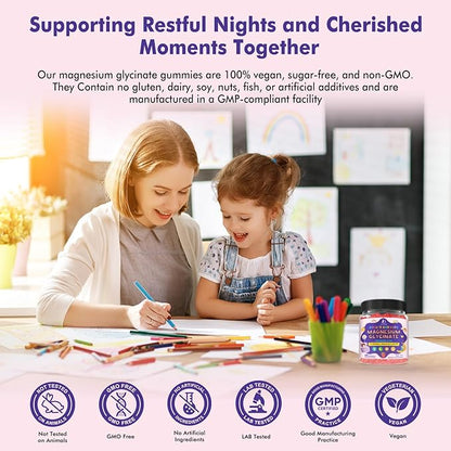Magnesium Glycinate Gummies for Kids 4+ & Adults- Melatonin Free Sleep Aid, Magnesium Glycinate 150/300 mg Supplements for Calm & Relaxation Support, Sugar Free Strawberry Flavor, 120 Ct