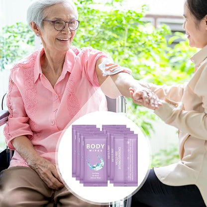 Treela 300 Pcs Large Body Wipes Bulk Deodorant Travel Size for Homeless Care Package Supplies Individually Wrapped Adults Bathing No Rinse Wet Wipes Men Women Hygiene Items(7.09" X 9.84",Purple)