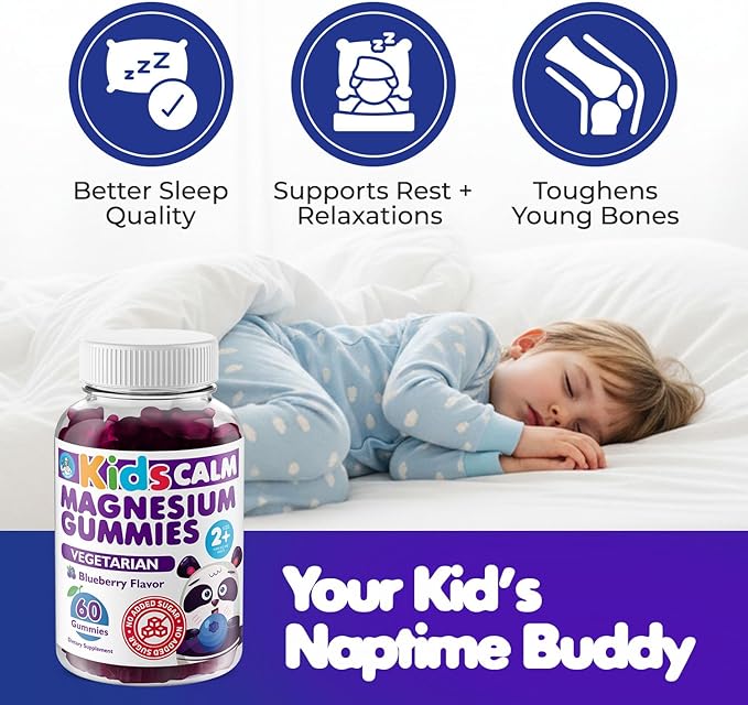 Dr. Moritz Kids Magnesium Gummies, No Sugar Added and Non-GMO Magnesium Supplement, Calm Kids Chewables with Blueberry Flavor, 60 Gummies
