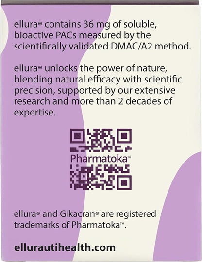 ellura 36 mg Clinically Backed Soluble, Bioactive PACs – 100% Concentrated Cranberry Fruit Juice Extract, for Urinary Tract Health, 30 Capsules