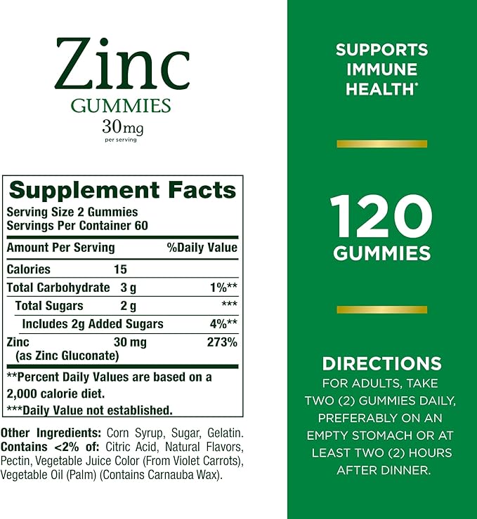 Nature’s Bounty Zinc Gummies, Immune Support Gummies, Supports Skin & Antioxidant Health, Mixed Berry, 30mg, 120 Count (Pack of 3)