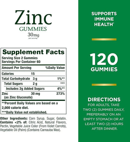 Nature’s Bounty Zinc Gummies, Immune Support Gummies, Supports Skin & Antioxidant Health, Mixed Berry, 30mg, 120 Count (Pack of 3)