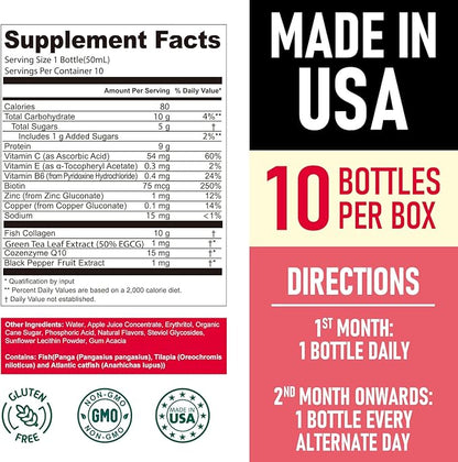 Heivy Marine Liquid Collagen for Women 10000mg, 133% Higher Absorption, CoQ10 Biotin Vitamins, USA GMP, 3rd Party Tested, Non-GMO Gluten Free, 50mL 10 Bottles