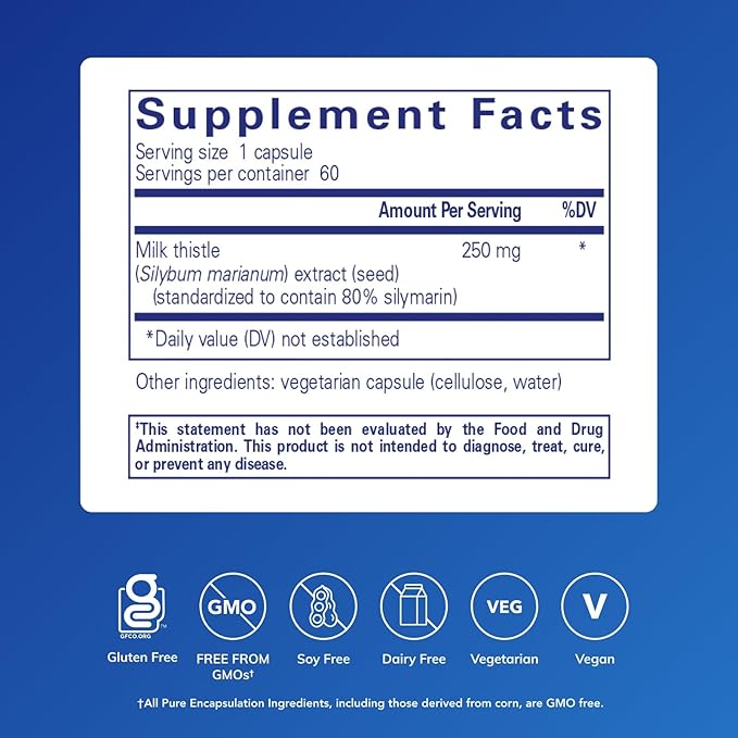 Pure Encapsulations Silymarin - 250 mg Milk Thistle Per Capsule - Liver Health Support - Antioxidants Supplement - Non-GMO & Vegan - 60 Capsules