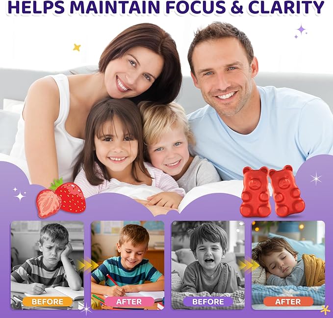 Saffron Gummies for Kids & Adults, 20-in-1 Saffron Supplements with 88.5mg Saffron Extract, B6, B12, C, D3, Magnesium for Calm, Focus, Nerve, Sugar Free, Vegan, Non-GMO - Strawberry Flavor, 60 Counts