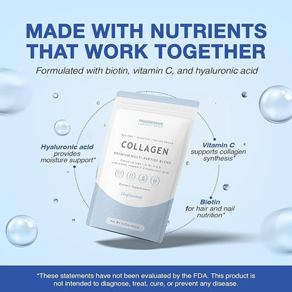 Multi Collagen Peptides Powder (Unflavored) – Types I, II, III, V & X with Biotin, Vitamin C & Hyaluronic Acid – Grass-Fed, Non-GMO Collagen Supplement for Skin, Hair, Nails & Joint Support
