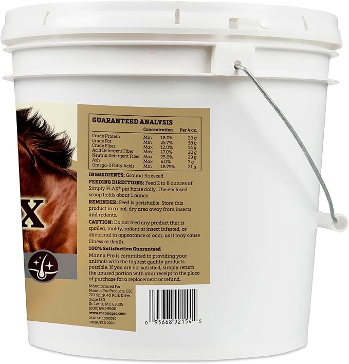 Manna Pro Simply Flax for Horses – Omega-3 Rich Flaxseed Supplement – Supports Coat Health, Joint Function & Immune System – Natural Source of Essential Fatty Acids – Ground Flax – 8 lb Bag