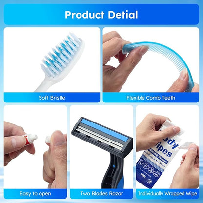Travel Hygiene Kit Personal Toiletries Bulk, Disposable Homeless Care Package Supplies, Men Toiletry Set Cleaning Essentials Individually Wrapped for Camping, Travel, Relief, Charity (11-in-1, 5)