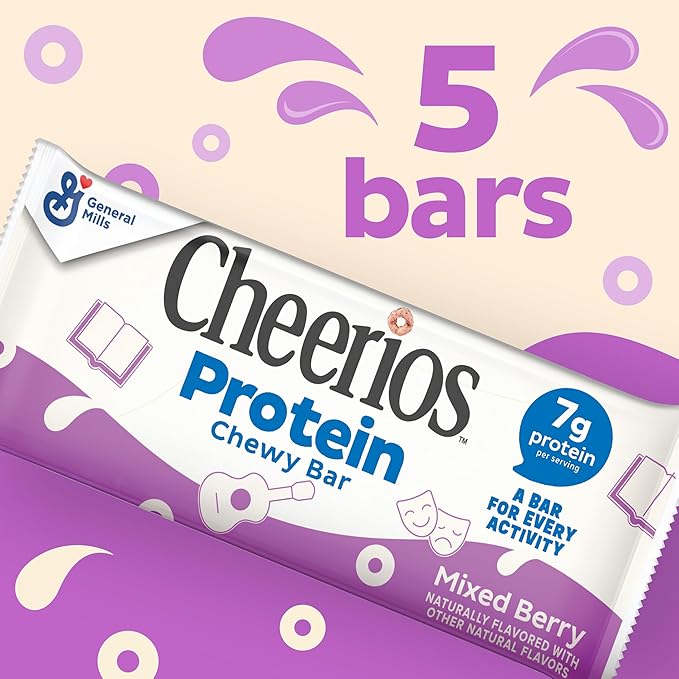 Cheerios Protein Chewy Bars, Snack Bars, Mixed Berry, 5 Ct, 6.35 oz