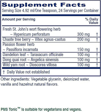 Vitanica PMS Tonic, Premenstrual Support and Relief, Saint Johns Wort, Dong Quai, Chaste Tree Berry, Wild Yam and More, Vegan, 4 Ounce