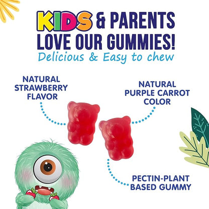 Fiber Gummies for Kids - Dietary Fiber 4g Per Serving - Daily Kids Fiber Gummy Supplement - Soluble Inulin Prebiotic Gummy for Digestive Health Support - Plant-Based Regularity Support - 60 Gummies