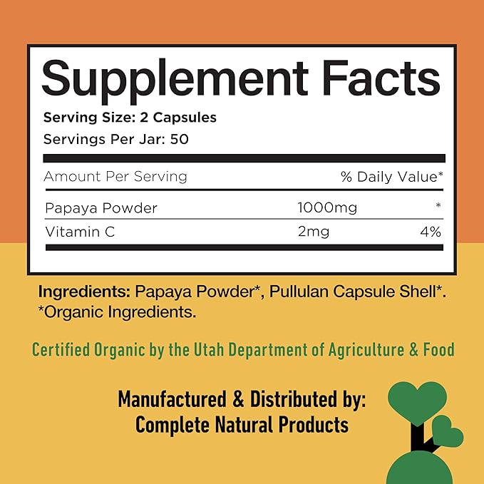 Papaya Enzyme Capsules 500mg - Organic Enzymes for Digestion with Papain, Gut Cleanse Support from Seeds, Vegan Non GMO Herbal Supplement Made USA, Fast Absorbing Digestive Support Formula Capsules
