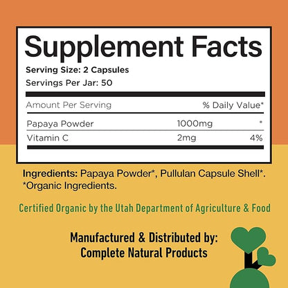 Papaya Enzyme Capsules 500mg - Organic Enzymes for Digestion with Papain, Gut Cleanse Support from Seeds, Vegan Non GMO Herbal Supplement Made USA, Fast Absorbing Digestive Support Formula Capsules