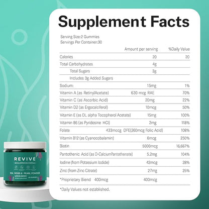 Balmbare Revive Gummies for Hair Loss - Sea Moss Gummies with Vitamin C, Vitamin E, Aloe Vera, Pearl Powder Supports Faster Hair Growth, Stronger Nails, Healthy Skin, Extra Strength - 60 Count