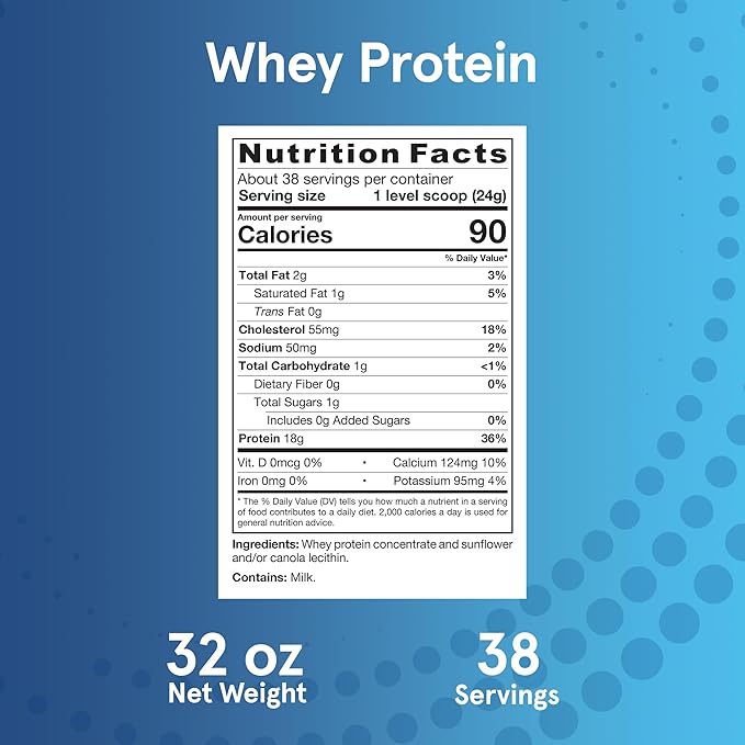 Jarrow Formulas Whey Protein with 18 g of Protein, 3.8 g of BCAAs, and Glutamine, Dietary Supplement for Muscle Function and Recovery Support, 32 oz Unflavored Powder, Approximately 38 Day Supply