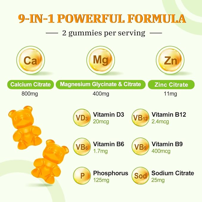 Calcium Magnesium Zinc Gummies with Vitamin D3 and K2, High Absorption Magnesium Glycinate Potassium for Immune and Calm Mood, Vegan Orange Flavor 120 Gummies