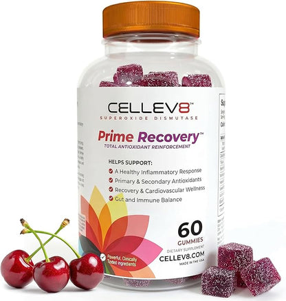 Cellev8 Prime Recovery Joint & Muscle Recovery Gummies - 60 Count - Antioxidant Cellular Health, Daily Energy, Wellness, Supplements with SOD, Tart Cherry - NSF Sport Formula, Raspberry Flavor