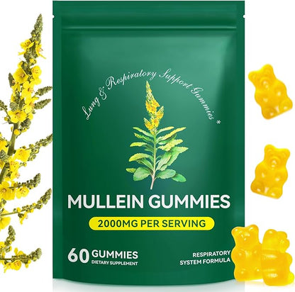 Mullein Gummies for Lungs, Mullein Extract for Smokers - Support Lung & Respiratory Health, Soothes Throat Irritation, Boost Immune - Mullein Leaf Extract for Lungs, Breathe Easier (a)
