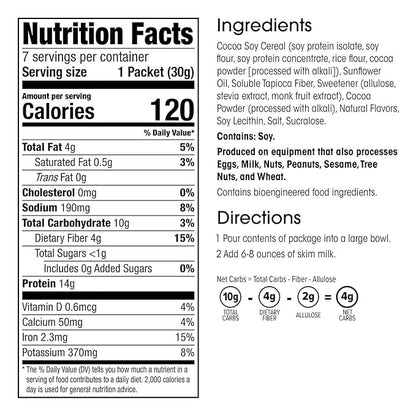 WonderSlim Protein Cereal, Cocoa, Low Sugar, Gluten Free, Keto Friendly & Low Carb (7ct)