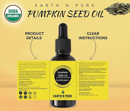 Earth N Pure Pumpkin Seed Oil (Kaddu Oil) Cold Pressed, Natural and Therapeutic Grade - 100 ml