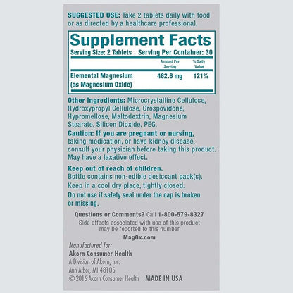 Mag-Ox 400 Magnesium Supplement, Pharmaceutical Grade Magnesium Oxide with 482 mg Per Dose, 120 Tablets, Pack of 2
