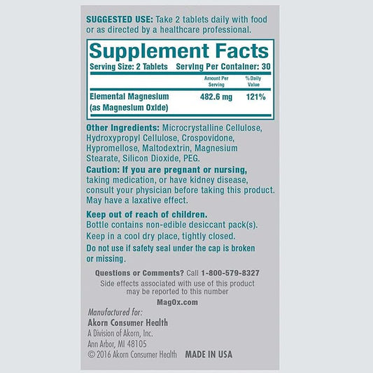 Mag-Ox 400 Magnesium Supplement, Pharmaceutical Grade Magnesium Oxide with 482 mg Per Dose, 120 Tablets, Pack of 2