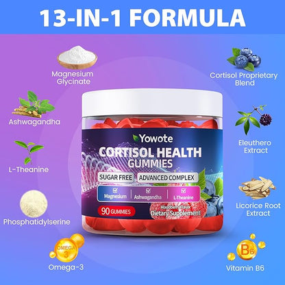 Cortisol Support Supplements for Men and Women, Cortisol Balance with Magnesium, Ashwagandha, L-theanine, Phosphatidylserine (90 Count, mixedberry)