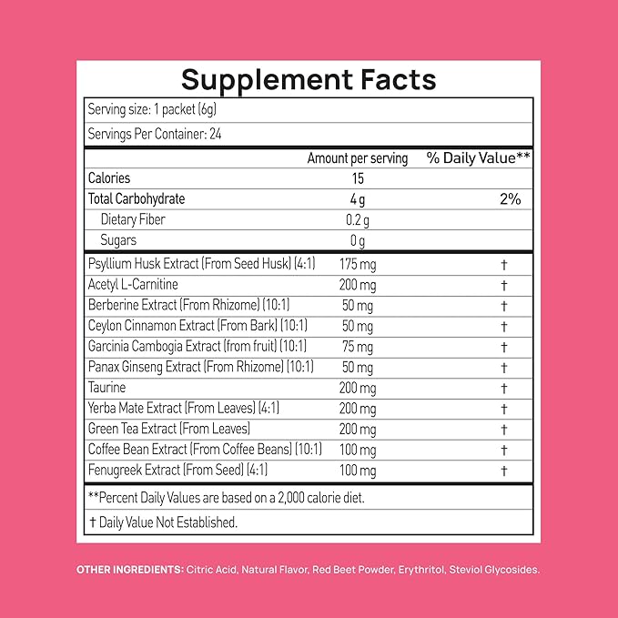 GLP-1 Supplement | Natural GLP-1 Production | GLP 1 Booster Drink Mix to Control Appetite and Cravings | Great Tasting Metabolic Support - Yerba Mate, Garcinia Cambogia, Berberine [Raspberry Lemonade]
