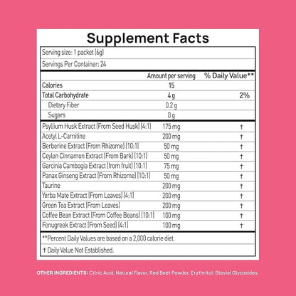 GLP-1 Supplement | Natural GLP-1 Production | GLP 1 Booster Drink Mix to Control Appetite and Cravings | Great Tasting Metabolic Support - Yerba Mate, Garcinia Cambogia, Berberine [Raspberry Lemonade]