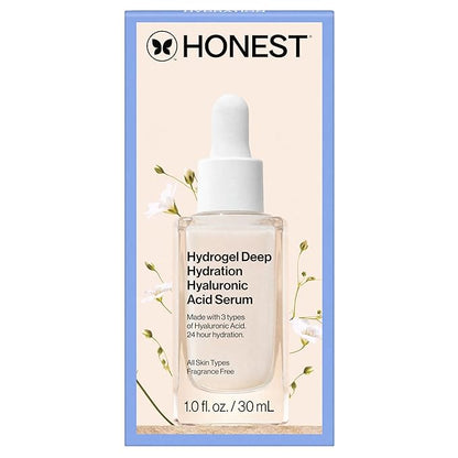 Honest Beauty Hydrogel Deep Hydration Hyaluronic Acid Serum, Moisturizes Plumps, Hypoallergenic, Fragrance-Free, Vegan, Gentle for Sensitive Skin, 1 fl oz
