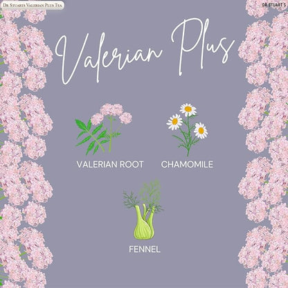 Dr Stuart's Organic Valerian Plus Tea | Herbal Blend of Chamomile, Valerian Root & Fennel | Bedtime Tea Helps in Restful Sleep & Relaxation | Naturally Caffeine Free | 0.91 Oz (15 Teabags)