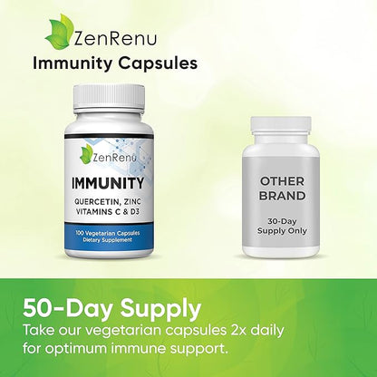 Zenrenu Immunity Quercetin 700 mg Zinc Vitamin C Vitamin D Immune Support Supplement with Curcumin - Easy to Absorb Immunity Supplement, 100 Vegetarian Capsules 50 Day Supply