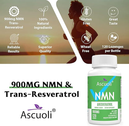 Sublingual NMN 500mg + Trans-Resveratrol 400mg, 3-in-1 Advanced Formula 99% Pure NMN Resveratrol Supplement for Boost* NAD, Cell, Immune, Energy & Muscle, Anti-Aging, 120 Lozenges, 120-Day Supply