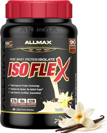 ALLMAX ISOFLEX Pure Whey Isolate Protein Powder - Gluten Free, Low Lactose, Sugar-Free - High-Protein, Clean, Keto-Friendly for Pre Post Workout Supplement for Women and Men | Vanilla, 2lb