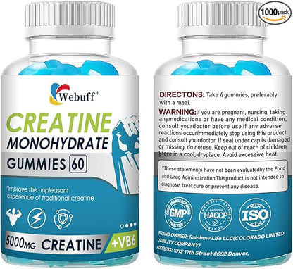 Creatine Gummies Monohydrate Complex 5000mg 60 Count Gummies Taurine + Vitamin B6 for Muscle Strength, Muscle Builder, Energy Boost, Pre Workout (60 Count (Pack of 2))