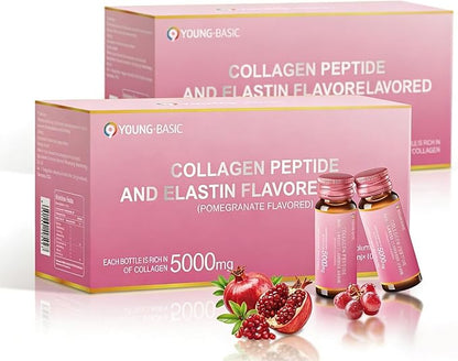 Ageless Beauty Marine Collagen Drink, Liquid Collagen from Franch with 5,000mg Hydrolyzed Collagen, Korean Collagen Tripeptide and Skipjack Elastin Peptide, Supports Skin, Less Wrinkles (2 Pack)