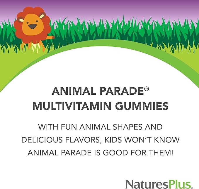 NaturesPlus Animal Parade Multivitamin Children's Gummies - 90 Count - Assorted Cherry, Grape & Orange Flavors - Supports Immune System - Vegetarian, Gluten Free - 30 Servings