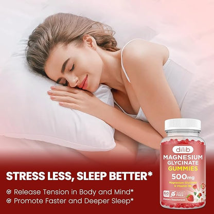 Magnesium Glycinate Gummies 500mg - Magnesium Supplement with Vitamin B6 for Adults & Magnesium for Kids - Calm Magnesium for Sleep, Mood, Muscle Support - Strawberry Flavor, 60 Gummies