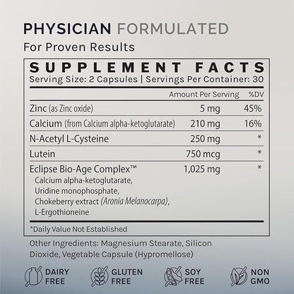 InfiniWell InfiniAge Longevity Supplements - Advanced Cellular Health Supplements with Lutein, N-Acetyl Cysteine (NAC) & Low Dose Zinc - Support Nutrient Sensing & Mitochondrial Health (30 Capsules)